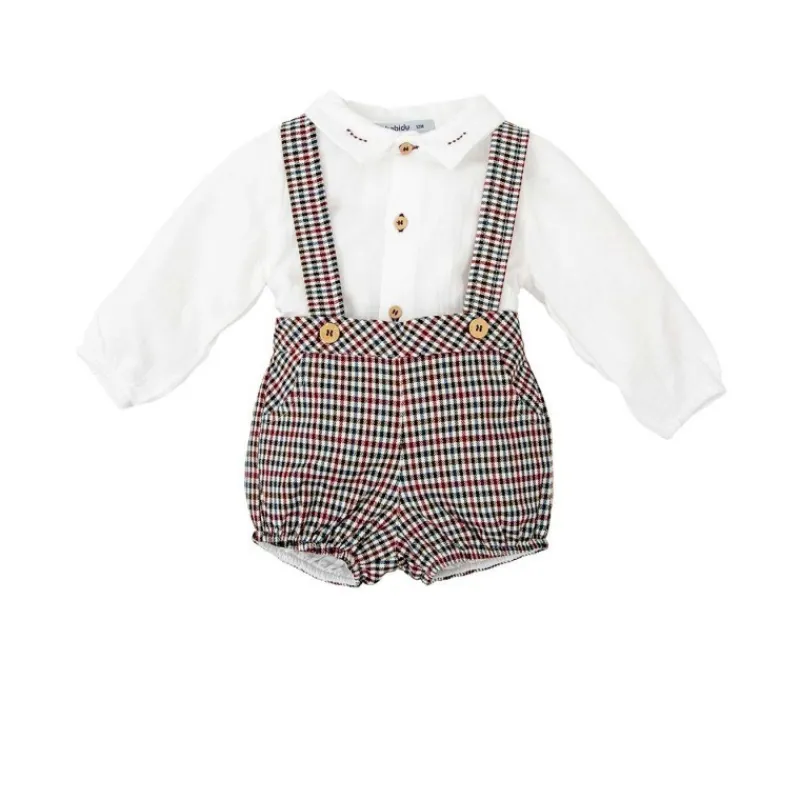 Babidu Conjuntos Niño | Conjuntos Bebe Niño^Conjunto bebe de niño tirantes en pata de gallo NOGAL