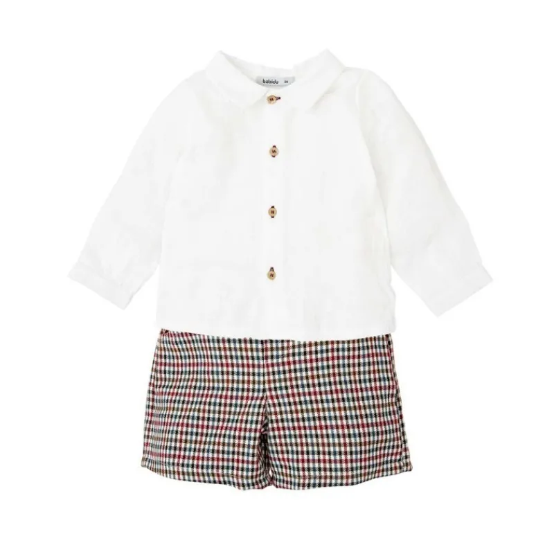 Babidu Conjuntos Niño | Conjuntos Bebe Niño^Conjunto de niño pantalón corto en pata de gallo NOGAL
