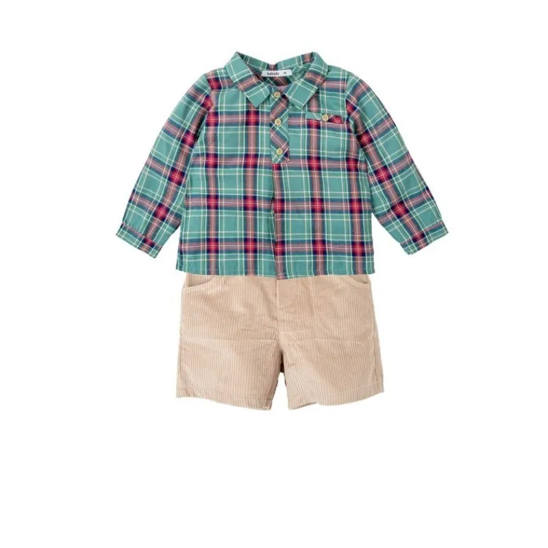 Babidu Conjuntos Niño | Conjuntos Bebe Niño^Conjunto de niño pantalón corto en tartán PINO