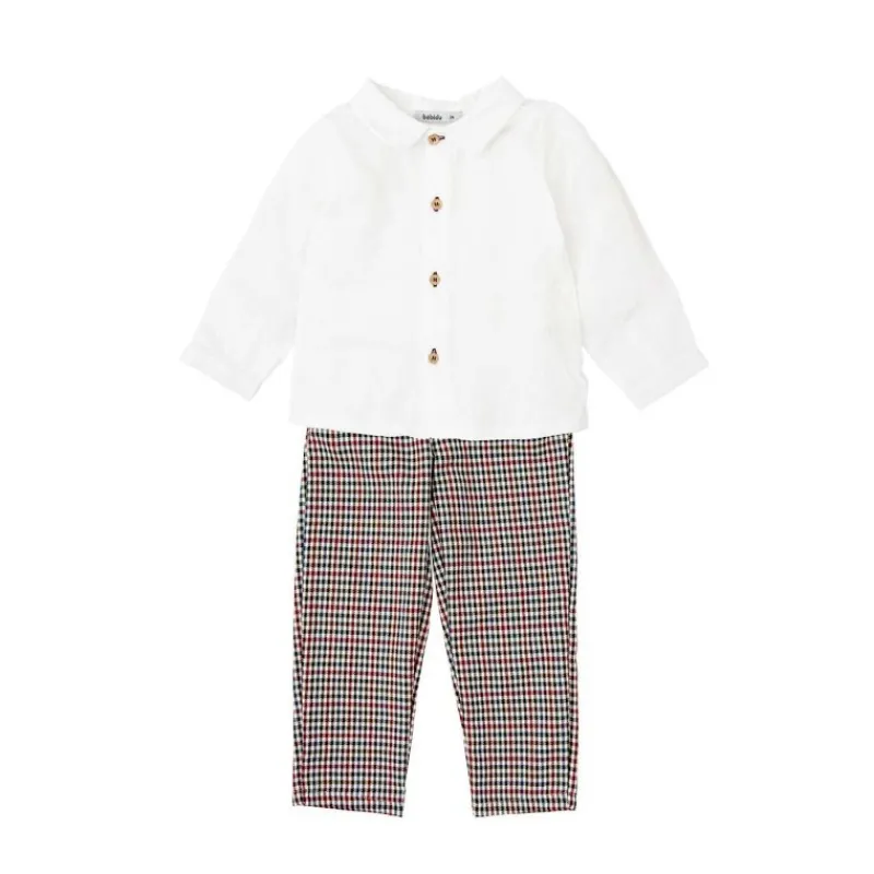 Babidu Conjuntos Niño | Conjuntos Bebe Niño^Conjunto de niño pantalón largo en pata de gallo NOGAL