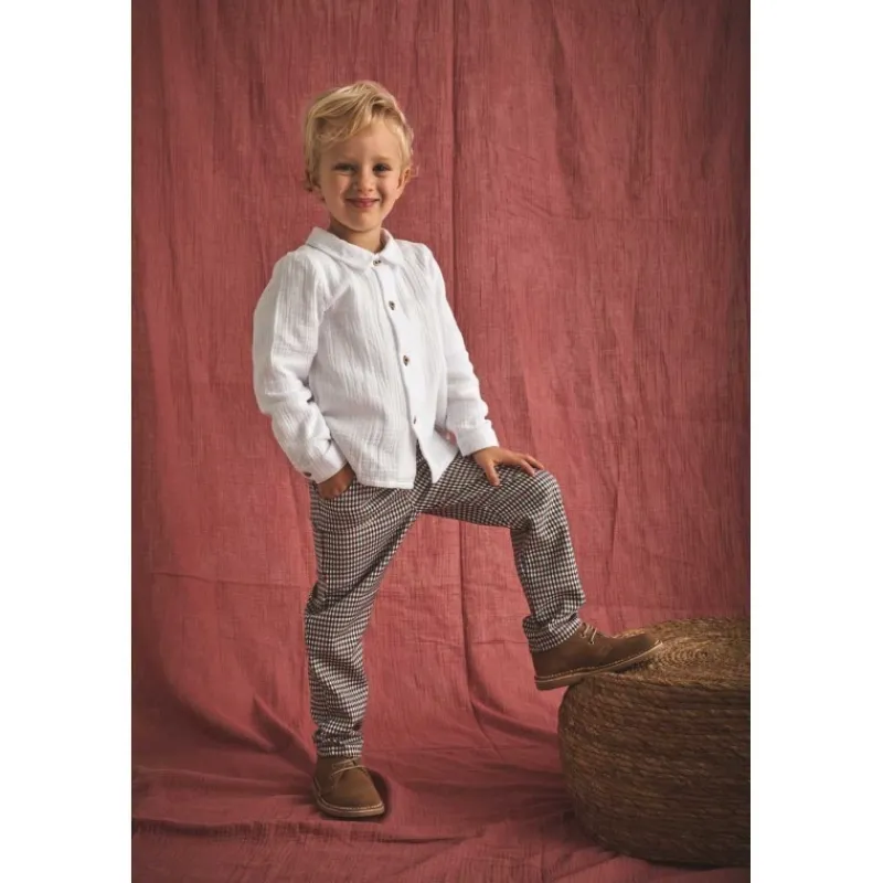 Babidu Conjuntos Niño | Conjuntos Bebe Niño^Conjunto de niño pantalón largo en pata de gallo NOGAL